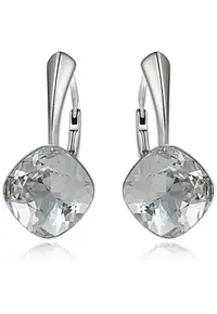 Cercei Argint 925 placat cu rodiu cu cristale® Princess Square 10mm - Alb
