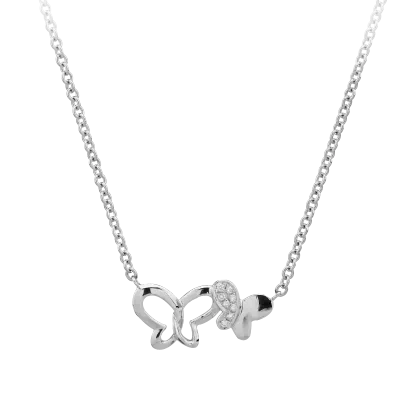 Lant cu pandantiv fluturi din aur alb cu diamante de 0.023ct