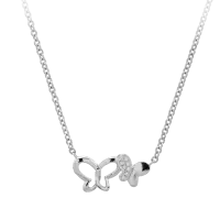 Lant cu pandantiv fluturi din aur alb cu diamante de 0.023ct