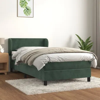 Gossi pat box spring cu saltea, verde inchis, 90x200 cm, catifea