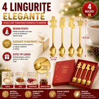 Set 4 lingurite, tematica de Craciun, Auriu