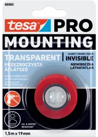 Bandă dublu adezivă Tesa - Pro Mounting, UV sustenabil, 1.5 m x 19 m, rosie