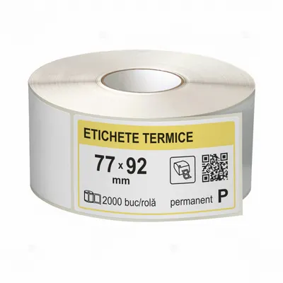 Role etichete termice autoadezive 77x92 mm, 2000 etichete rola