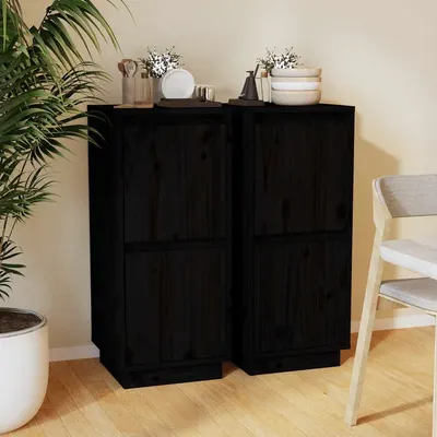 vidaXL Servante, 2 buc., negru, 31,5x34x75 cm, lemn masiv de pin