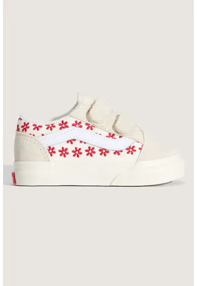 Tenisi din piele intoarsa cu model floral Old Skool - Bej inchis/Rosu cireasa