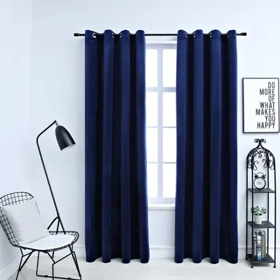 Gossi draperii opace cu inele, 2 buc., albastru, 140x225 cm, catifea