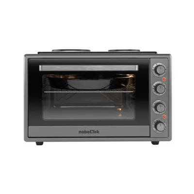 Cuptor electric NobeLTek, 60L, 2000W, plite electrice 1500w + 1000w, grill, timer, termostat, sticla dubla, ventilator, iluminare, Gri