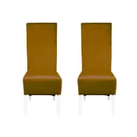 Set 2 scaune living VANESSA, picioare lemn alb, stofa galben, 47x60x110 cm