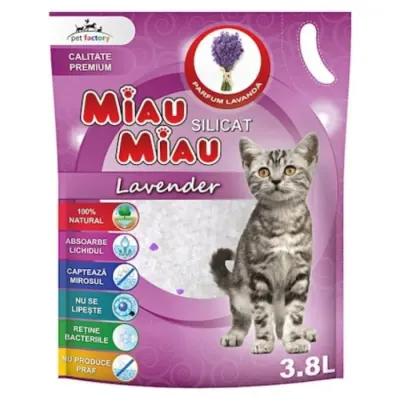Asternut igienic pentru pisici Miau Miau Silicat Lavanda 3,8L