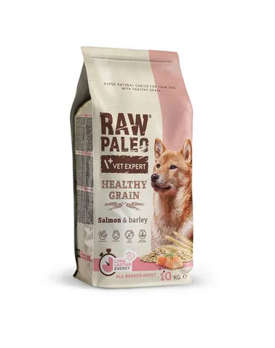 VETEXPERT RAW PALEO Heathy Grain Adult Salmon 10 kg Hrana uscata pentru caine, cu somon