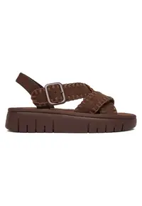 Sandale dama platforma - cureaua reglabila - maro - textil