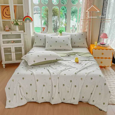 Pilota de Vara Premium Cooling Touch 200x230 cm + 2 Fete de Perna 50x70 cm , Efect Racoritor - Verde inchis
