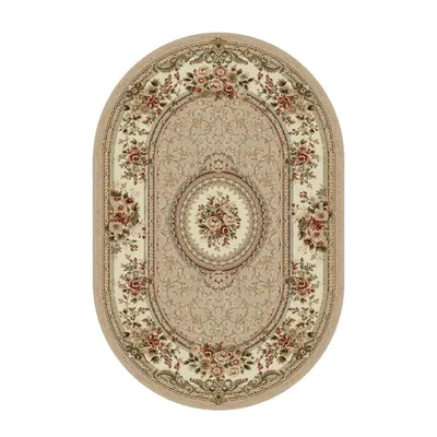 Covor Oval, 60 x 110 cm, Bej / Crem, Model Floral Lotos