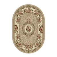Covor Oval, 60 x 110 cm, Bej / Crem, Model Floral Lotos