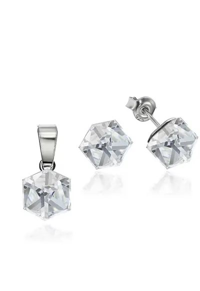 Set Argint 925 placat cu rodiu cu cristale Swarovski® Cubic 6mm - Surub - Alb