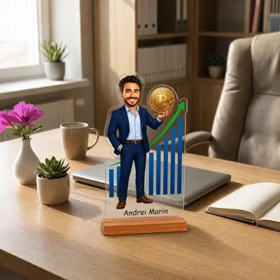 Caricatura Investitor Bursa Bitcoin - Statueta Personalizata tip Trofeu
