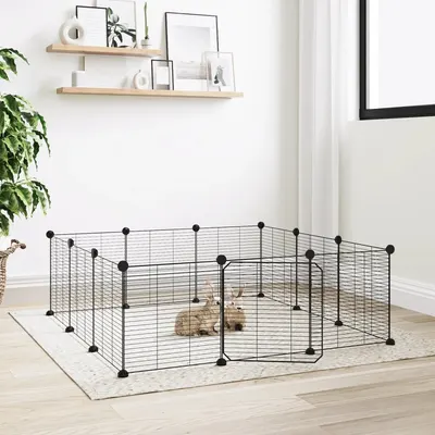 Gossi cusca animale de companie cu usa 12 panouri negru 35x35 cm otel