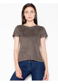 Tricou dama verde - piele intoarsa - decolteu semicircular - fermoar decorativ