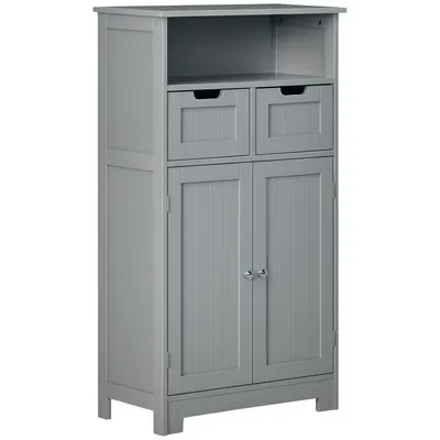 kleankin Mobilier de baie cu 2 sertare, raft, dulap cu ușă, raft reglabil, 60 x 30 x 109 cm, gri | Aosom Romania