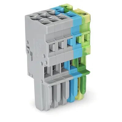 1-conductor female plug; 4 mm²; 5-pole; 4,00 mm²; gray, blue, green-yellow