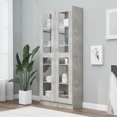 vidaXL Dulap cu vitrină, gri beton, 82,5x30,5x185 cm, lemn prelucrat