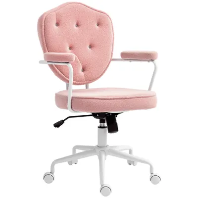 HOMCOM Scaun de birou frumos cu material moale, tapitat cu butoni, reglabil pe înălțime, roz | Aosom Romania