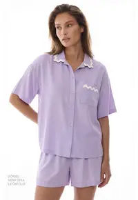 Pijama cu pantaloni scurti si guler - Ametist