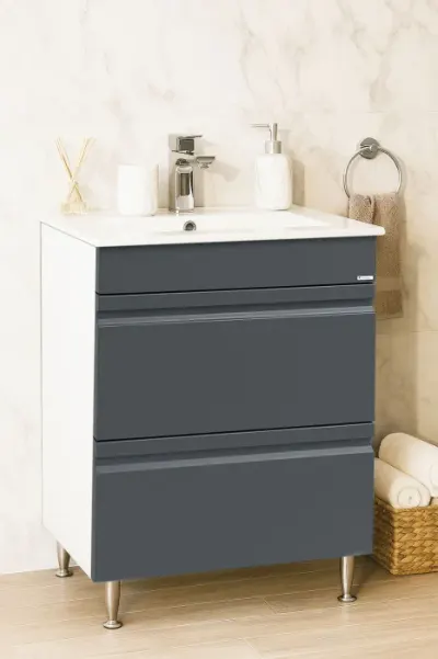 Set Baza front MDF si Lavoar seria 086, cu sertare, 60 cm, antracit