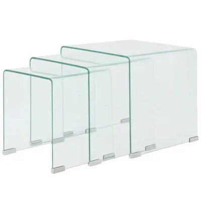 Gossi set mese suprapuse, sticla calita transparenta, trei piese
