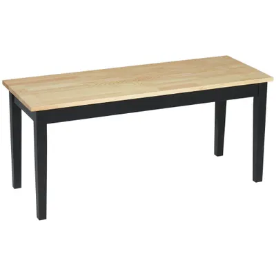 HOMCOM Banc din lemn pentru 2 persoane bicolore, cu șezut natural și picioare negre 102 x 36 x 45 cm | Aosom Romania