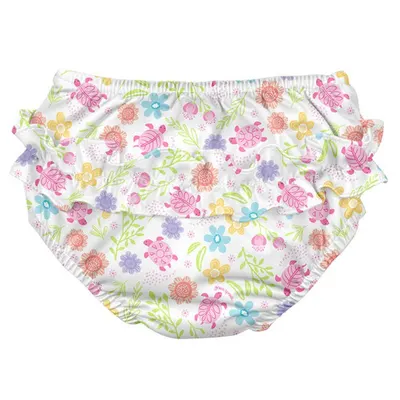 Slip fete White Turtle Floral SPF 50+ refolosibil cu capse si volanase 18 luni