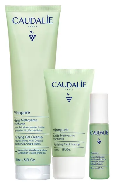 Set Caudalie Vinopure - Gel de curățare matifiant, 150 + 30 ml + Ser cu acid salicilic, 10 ml