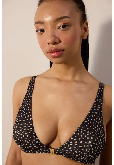 Sutien triunghiular de baie cu model - Negru