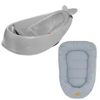 Set Cadita inteligenta, Skip Hop, Pentru 3 etape de crestere, Gri si cosulet bebelus, Qmini, 55 x 75 cm, Husa 100% muselina dubla, Jeans