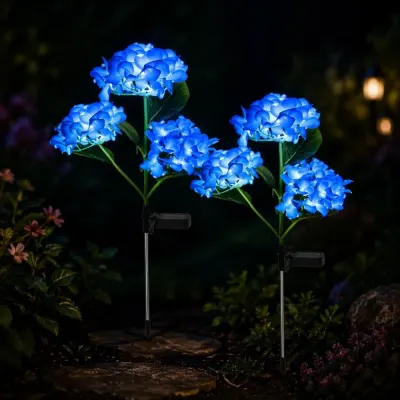 Set 2 Lampi Solare Decorative Tip Hortensie Albastra – Iluminare LED, Design Realist si Functionare Automata