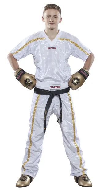 Tricou "Kickboxing Mesh", aprobat WAKO, Top Ten, Alb-Auriu, L