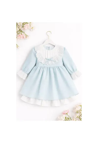Rochita eleganta fetite bleu cu dantela alba stil clasic