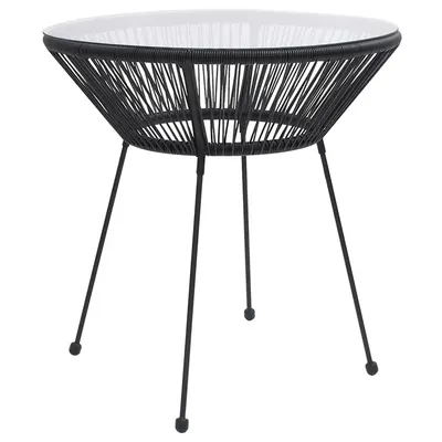 vidaXL Masă de grădină, negru, Ø70x74 cm, sticlă și ratan