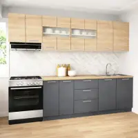 Set bucatarie GERMANIA 260 cm, 7 corpuri, 3 sertare, blat gros, antracit + sonoma