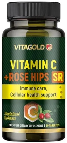 Vitamina C + Rose Hips SR, 30 tablete, Vitagold