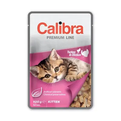 Hrana umeda pisici, Calibra Cat Pouch Premium Kitten Turkey & Chicken, 100 g