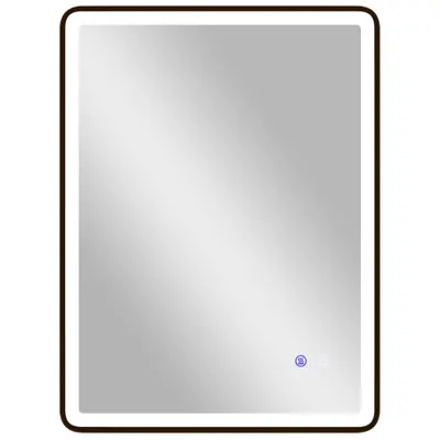 HOMCOM Oglindă baie LED Anti-aburire Oglindă machiaj dimabilă cu iluminare 80 x 60 cm Ramă neagră | Aosom Romania