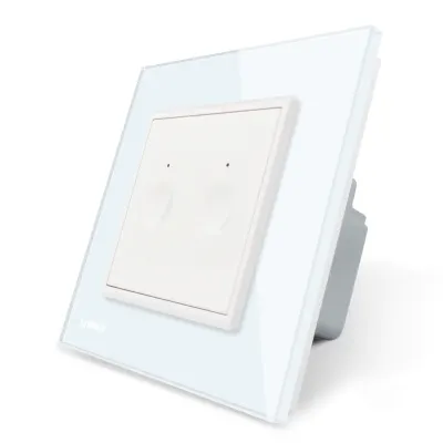 Intrerupator dublu cap scara / cap cruce wireless Livolo din sticla, Serie noua