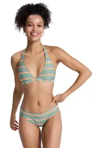 Costum de baie cu doua piese si dungi Ocean Dreamer - Verde/Roz