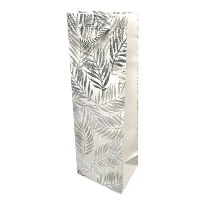 Pungi din hârtie pentru sticle model frunze - argintiu (set 12 buc) 36x9x12cm