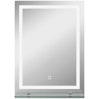 Kleankin Oglindă de Baie cu Lumini LED în 3 Culori Reglabile și Raft din Sticlă, 50x12x70 cm, Argintiu | Aosom Romania