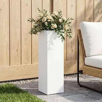 vidaXL Vază pentru Grădină Alb 20 x 20 x 75 cm Oțel laminat la rece