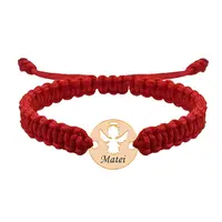 Angel - Bratara personalizata snur impletit banut cu ingeras si nume gravat din argint 925 placat cu aur roz