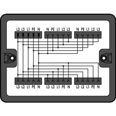 Distribution box; Three-phase current (400 V); 1 input; 5 outputs; Cod. A; MIDI; black