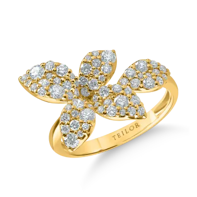 Inel floral din aur galben cu diamante de 0.91ct